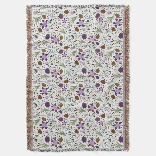 Colorado Wild Flowers, Columbine, Pinecones Throw Blanket (Front Vertical)