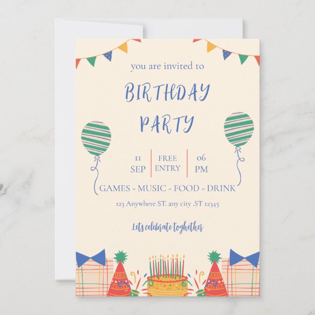 coloral illustrative birtdhay party invitation (Front)