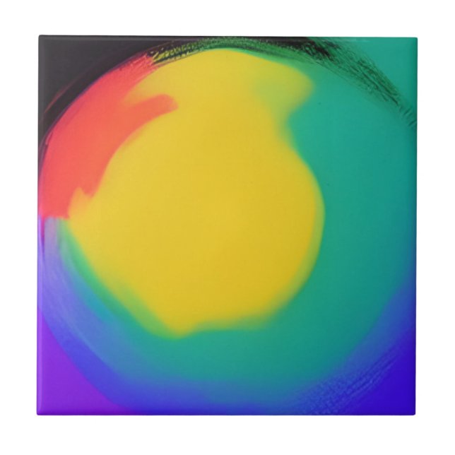 Colorball abstract art yellow green red indigo tile (Front)