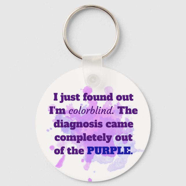 Colorblind Funny Joke Purple Blue Keychain (Front)