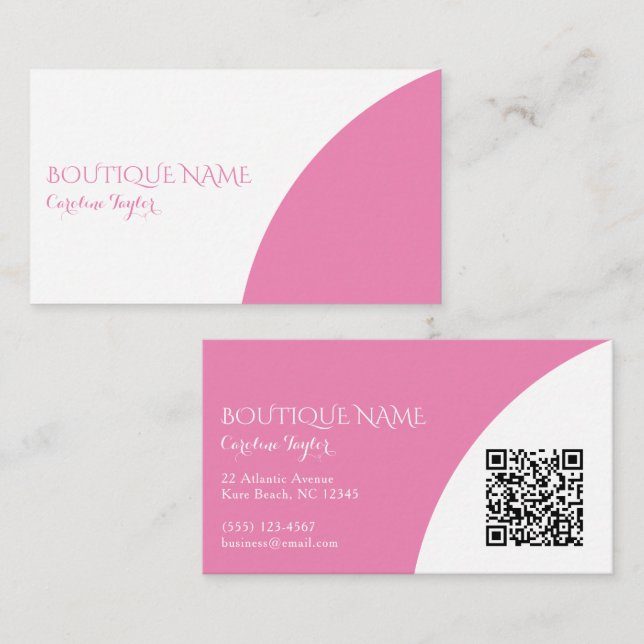 Colorblock Boutique Pink QR Code Business Card (Front/Back)