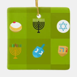colorblock green hanukkah ceramic ornament