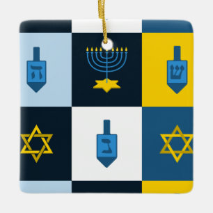 colorblock hebrew hanukkah ceramic ornament