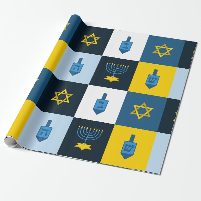 colorblock hebrew hanukkah wrapping paper (Unrolled)