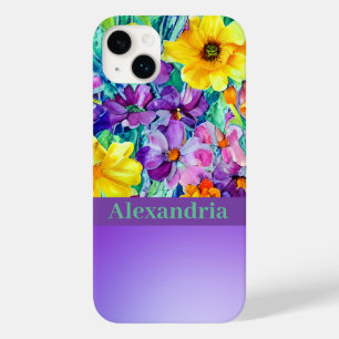 Colorblock Horizontal Floral With Name Colourful Case-Mate iPhone 14 Plus Case