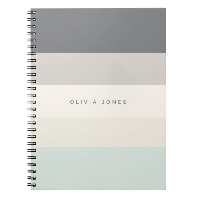 Colorblock Horizontal Stripe Grey & Beige Monogram Notebook (Front)