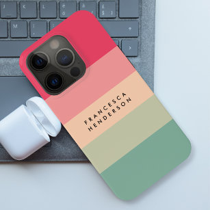 Colorblock Horizontal Stripe Pink & Green Monogram iPhone 15 Pro Case