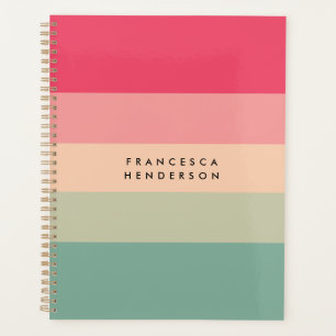Colorblock Horizontal Stripe Pink & Green Monogram Planner