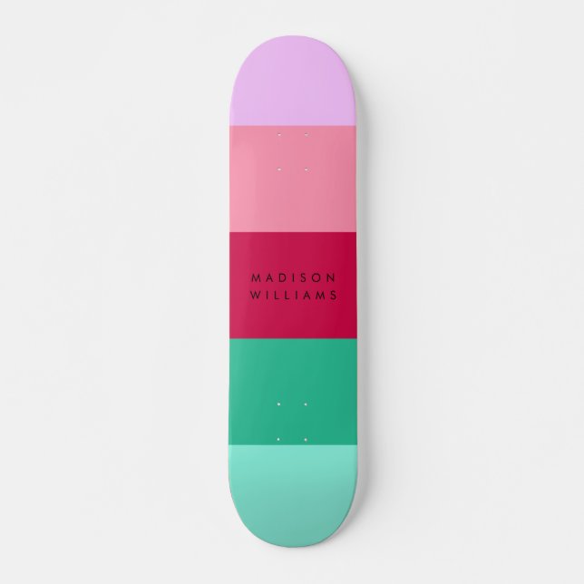 Colorblock Horizontal Stripe Viva Magenta Spring  Skateboard (Front)