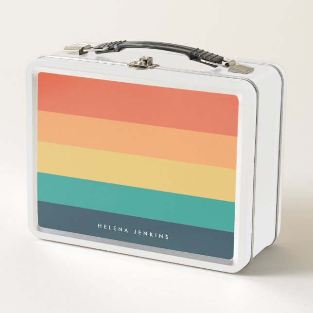Colorblock Horizontal Striped Colourful Monogram Metal Lunch Box (Front)