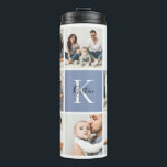 Colorblock Monogram Family Photo Collage | Blue Thermal Tumbler<br><div class="desc">Custom printed thermal tumblers personalized with your family photos and monogram initial. This design template has space for 8 square Instagram photos with your family monogram name and initial. Use the design tools to edit fonts and colours, add more photos, or move things around to create a unique one of...</div>