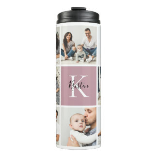 Colorblock Monogram Family Photo Collage | Mauve Thermal Tumbler