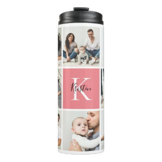 Colorblock Monogram Family Photo Collage | Pink Thermal Tumbler