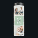 Colorblock Monogram Family Photo Collage | Sage Thermal Tumbler<br><div class="desc">Custom printed thermal tumblers personalized with your family photos and monogram initial. This design template has space for 8 square Instagram photos with your family monogram name and initial. Use the design tools to edit fonts and colours, add more photos, or move things around to create a unique one of...</div>
