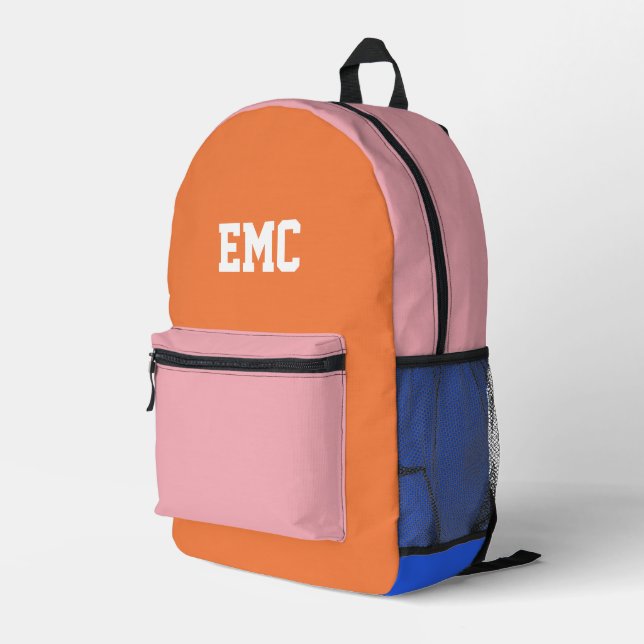 Colorblock Monogram Personalized Printed Backpack (Back Corner Right)