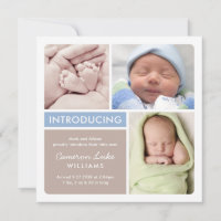 Colorblock Photo Collage Blue Taupe Baby Boy Birth