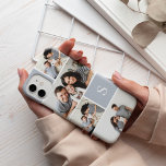 Colorblock Photo Collage & Monogram Case-Mate iPhone 14 Case<br><div class="desc">Chic photo collage phone case features five of your favourite photos in a gridded layout with contrasting squares in neutral blue-grey. Personalize with your single initial monogram in white.</div>