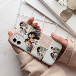 Colorblock Photo Collage & Monogram Case-Mate iPhone 14 Case<br><div class="desc">Chic photo collage phone case features five of your favourite photos in a gridded layout with contrasting blush pink squares. Personalize with your single initial monogram in white.</div>