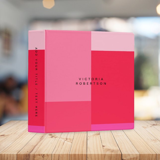 Colorblock Pink & Red Modern Monogram Binder (Creator Uploaded)