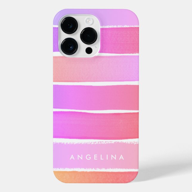 Colorblock Stripes Pink & Pastels Monogram iPhone Case (Back)