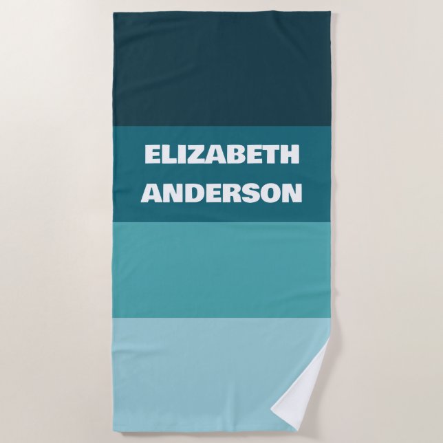 Colorblock Teal Horizontal Stripe Beach Towel (Front)