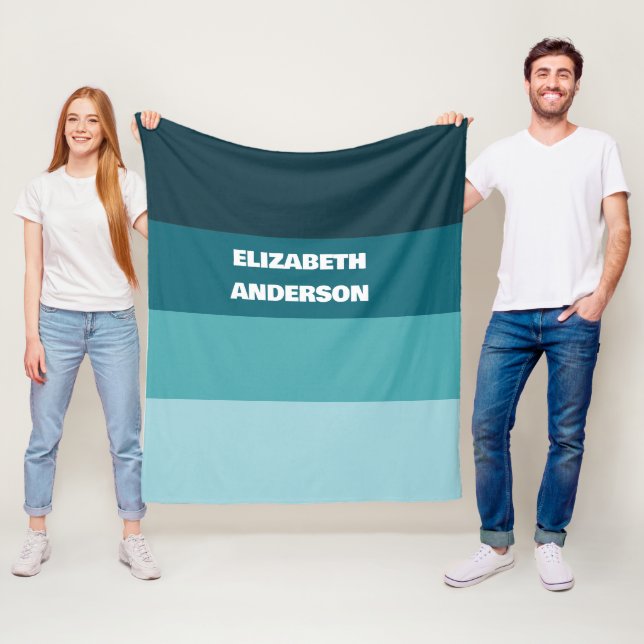 Colorblock Teal Horizontal Stripe Fleece Blanket (In Situ)