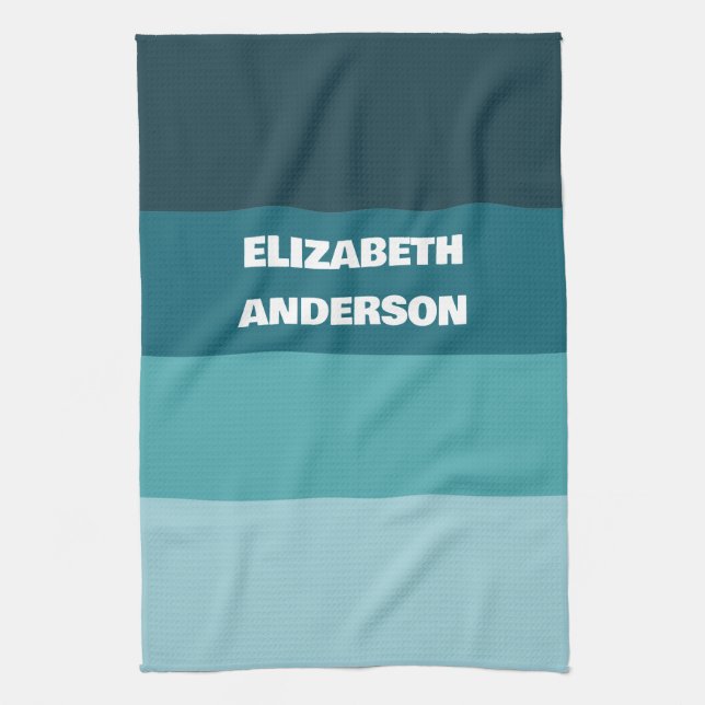 Colorblock Teal Horizontal Stripe Kitchen Towel (Vertical)
