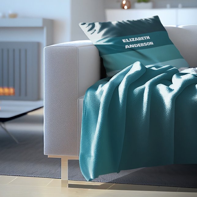 Colorblock Teal Horizontal Stripe Throw Pillow (Creator Uploaded)