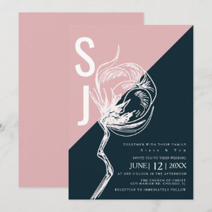 Colorblock Typography Botanical Cotton Wedding Invitation