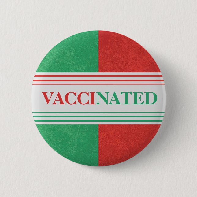Colorblock Vaccinated Button (Red and Green) (Front)