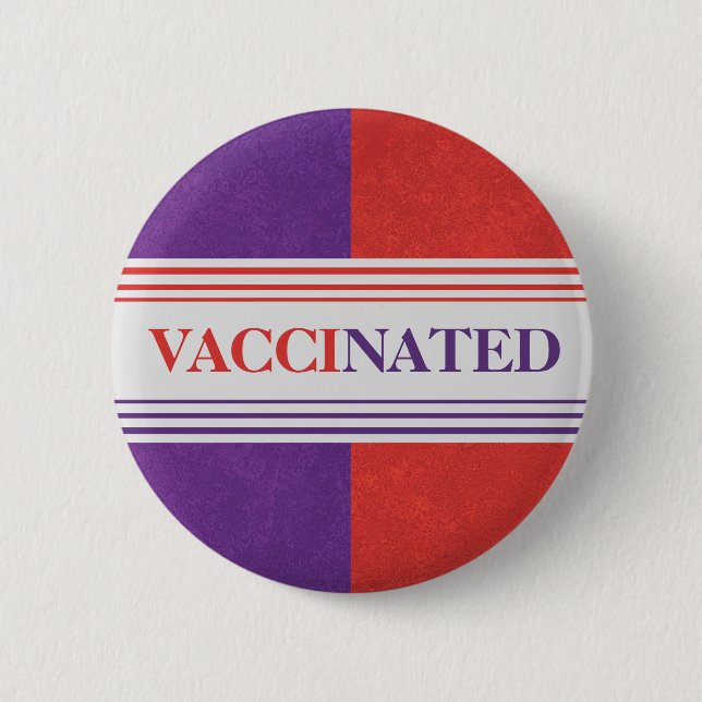 Colorblock Vaccinated Button (Red and Purple) (Front)