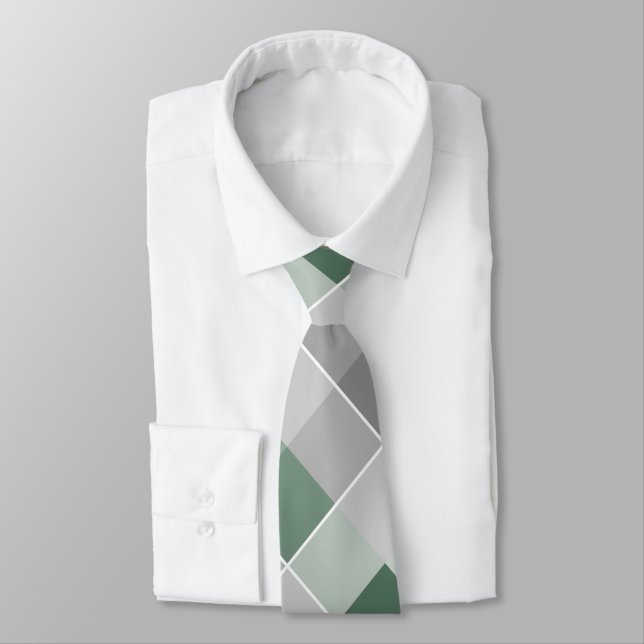 colorblocks plaid green grey white neck tie (Tied)