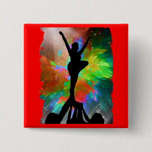 Colorburst Background with Cheerleraders 2 Inch Square Button
