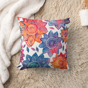 Colorburst Mandala Garden – Vibrant Boho Gift Throw Pillow