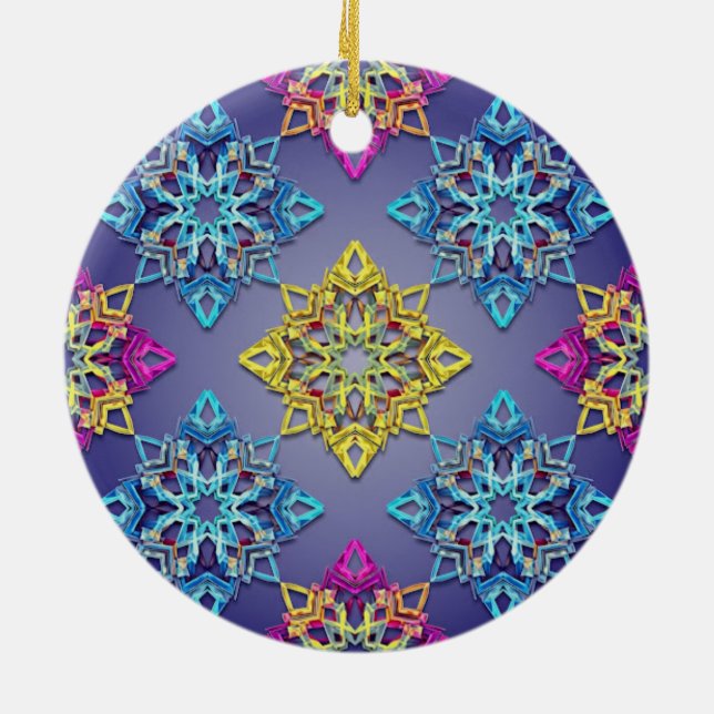 Colorburst Snowflakes — Modern Christmas Design Ceramic Ornament (Back)