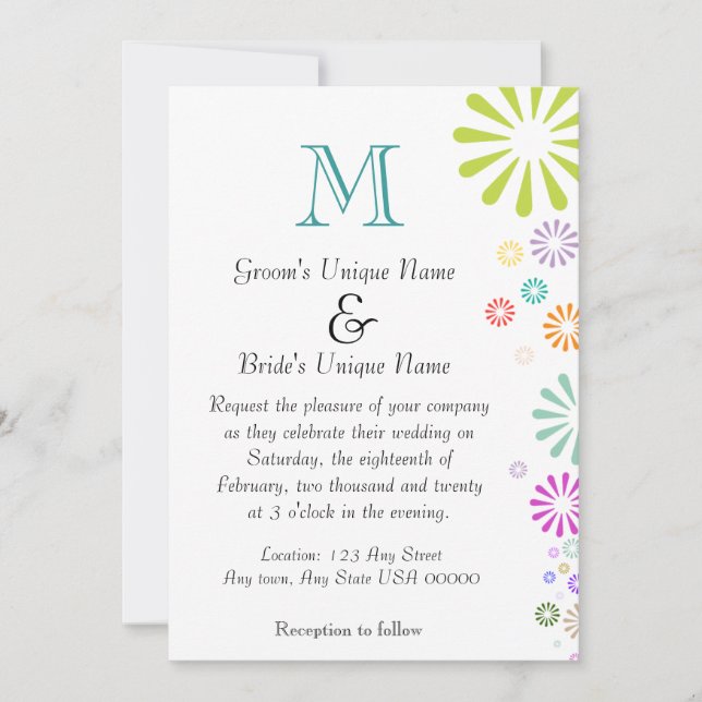 Colorbursts Monogram Wedding Invitation (Front)