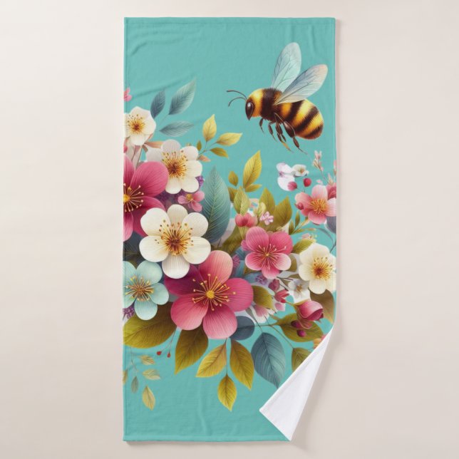 Coloré, Abeille printanière/florale (Serviette de bain)