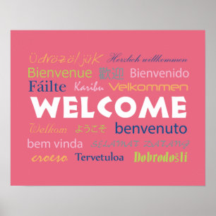 Coloré Bienvenue Beaucoup De Langues Poster Rose M