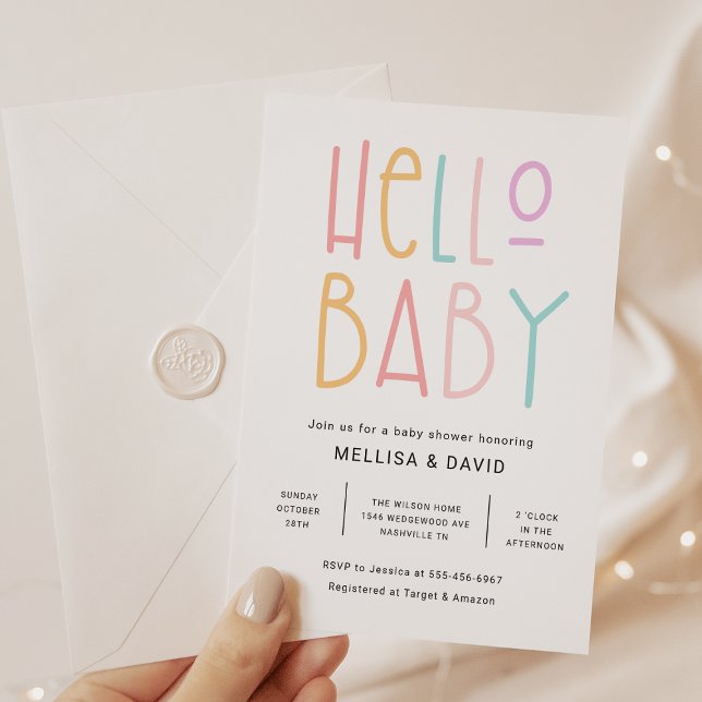Coloré Bonjour Baby shower Invitation (Créateur téléchargé)