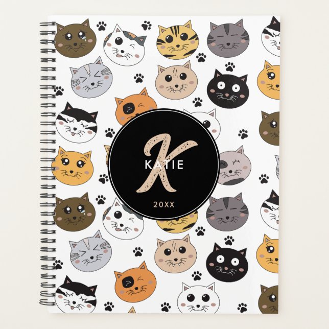 Coloré Cute Funny Chats & Paw Motif Monogramme (Devant)