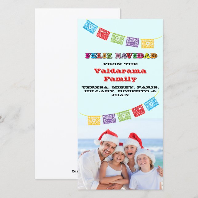 Coloré Feliz Navidad Carte photo avec bannières (Devant / Derrière)