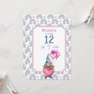 Coloré Gnome Retro Anniversaire Invitation