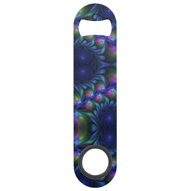 Coloré Lumineux Abstrait Bleu rose Vert Fractal (Devant)