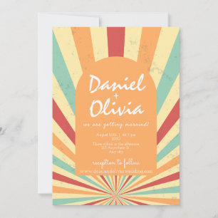 Coloré rétro avec QR/Photo Faire-part de mariage