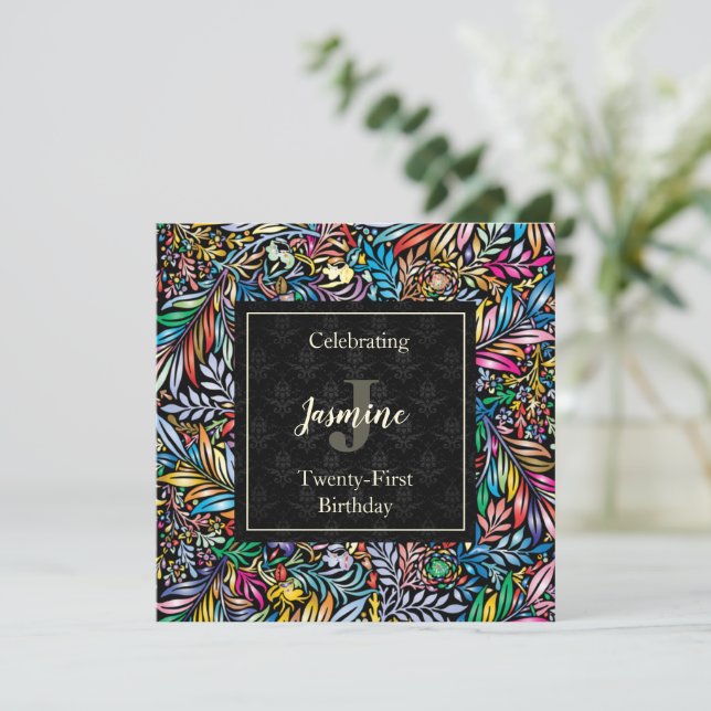 Coloré Tropique Floral Invitation Anniversaire (Debout devant)