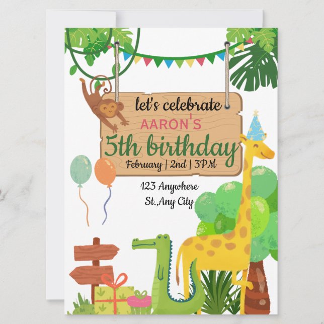 Coloré Vert Anniversaire Fête Invitation (Devant)