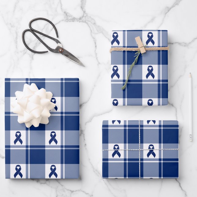 Colorectal Cancer Awareness Plaid Wrapping Paper (Front)