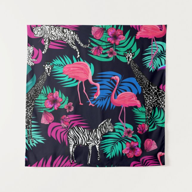 colored african background, giraffe, leopard, tige tapestry (Front)