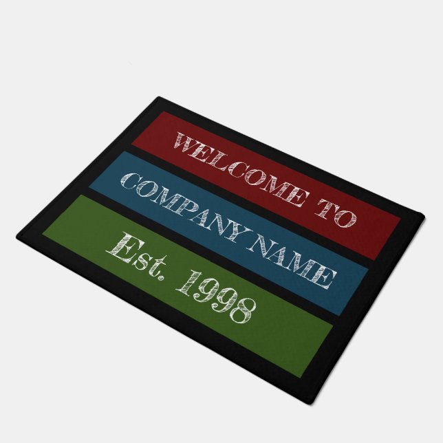Colored Block Style Company Name, Welcome Doormat (Angled)