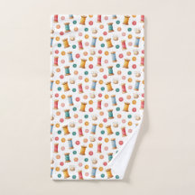 Colored buttons and yarn patterns